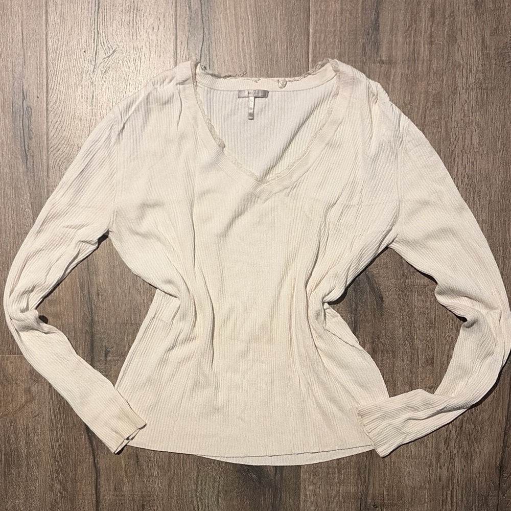 Metro 7 Cream Ribbed Long Sleeve